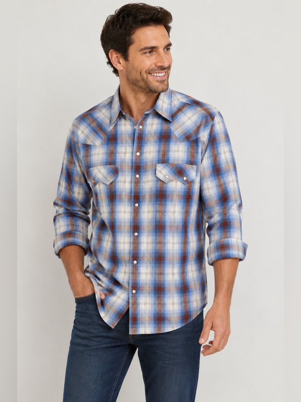 Cody‎ James Men’s Western Plaid Pearl Snap Button Plaid Long Sleeve Shirt XL